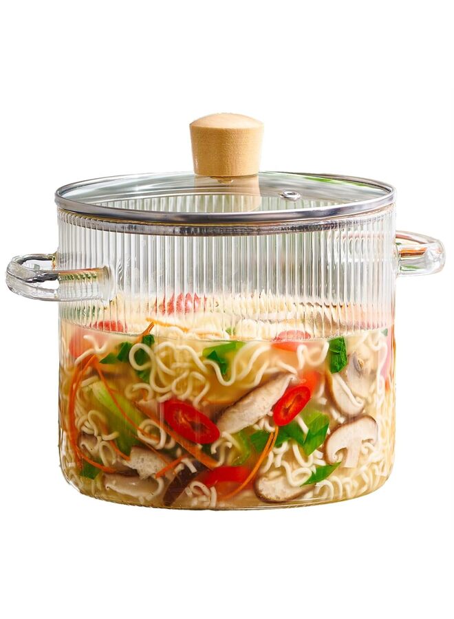 LAMAY Glass Cooking Pot with Lid - 1.6LHeat Resistant Borosilicate Glass Cookware Stovetop Pot Set - Braiser Pan, Simmer Pot with Cover Safe for Soup, Milk, Kid Food - Image 1